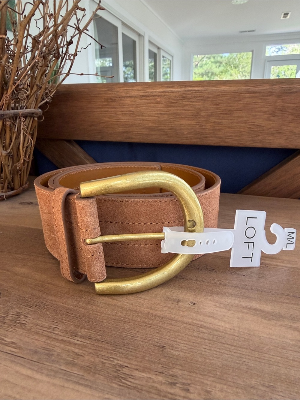 LOFT Suede Belt in Caramel with Gold Buckle